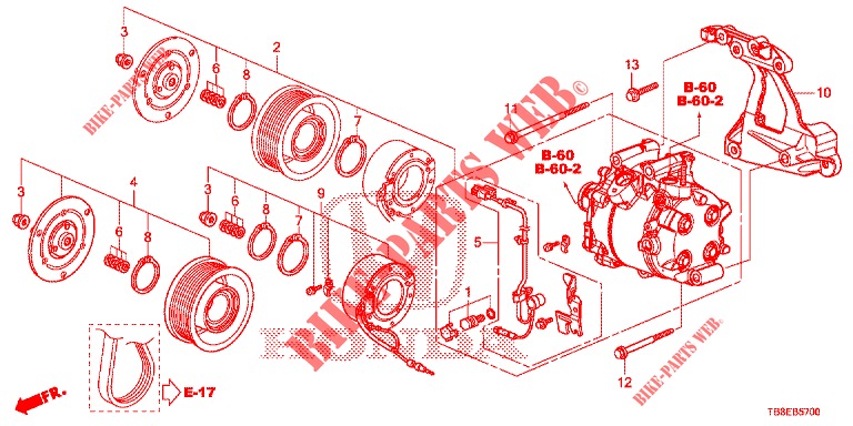 AIRCONDITIONER (COMPRESSEUR) (1.8L) voor Honda CIVIC TOURER 1.8 SE 5 deuren 6-versnellings handgeschakelde versnellingsbak 2015
