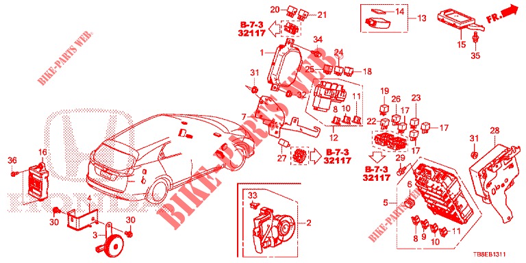 BEDIENINGSEENNEID (CABINE) (1) (RH) voor Honda CIVIC TOURER 1.8 SE 5 deuren 6-versnellings handgeschakelde versnellingsbak 2016