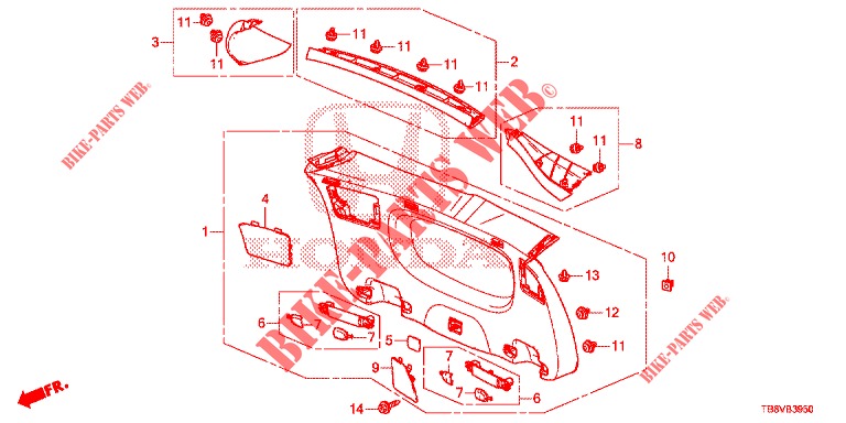 ACHTERKLEP VOERING/ ACHTER PANEEL VOERING(2DE)  voor Honda CIVIC TOURER 1.8 EX 5 deuren 6-versnellings handgeschakelde versnellingsbak 2017
