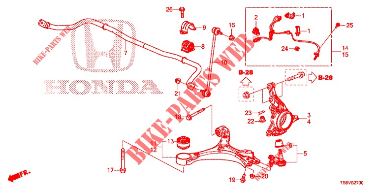 VOOR KNOKKEL  voor Honda CIVIC TOURER 1.8 EX 5 deuren 6-versnellings handgeschakelde versnellingsbak 2017