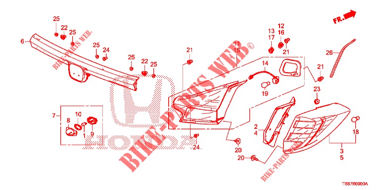ACHTERLICHT/KENTEKEN LICHT (PGM FI)  voor Honda CIVIC TOURER DIESEL 1.6 LIFESTYLE 5 deuren 6-versnellings handgeschakelde versnellingsbak 2014
