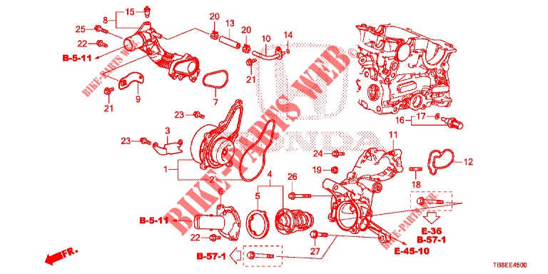 WATERPOMP/THERMOSTAAT (DIESEL) voor Honda CIVIC TOURER DIESEL 1.6 EXGT 5 deuren 6-versnellings handgeschakelde versnellingsbak 2015