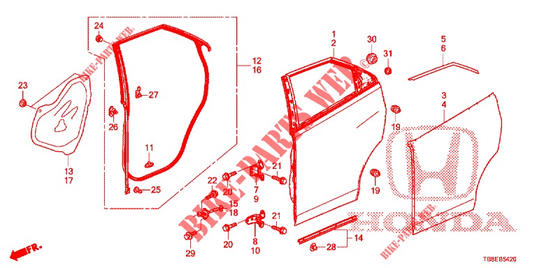 ACHTER PORTIER PANELEN(4DE)  voor Honda CIVIC TOURER DIESEL 1.6 SE 5 deuren 6-versnellings handgeschakelde versnellingsbak 2015
