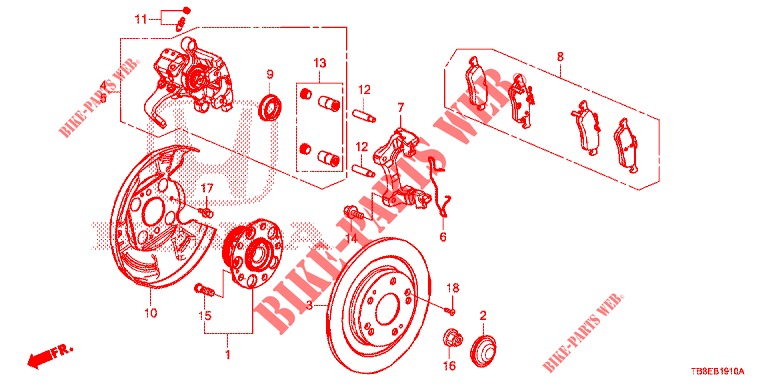 ACHTER REMTROMMEL  voor Honda CIVIC TOURER DIESEL 1.6 SE 5 deuren 6-versnellings handgeschakelde versnellingsbak 2015