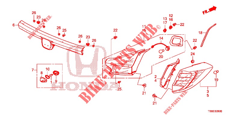 ACHTERLICHT/KENTEKEN LICHT (PGM FI)  voor Honda CIVIC TOURER DIESEL 1.6 SE 5 deuren 6-versnellings handgeschakelde versnellingsbak 2015