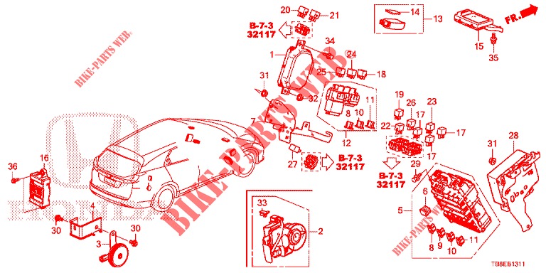 BEDIENINGSEENNEID (CABINE) (1) (RH) voor Honda CIVIC TOURER DIESEL 1.6 SE 5 deuren 6-versnellings handgeschakelde versnellingsbak 2015