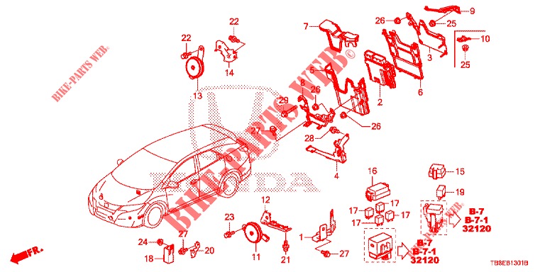 BEDIENINGSEENNEID (COMPARTIMENT MOTEUR) (1) (DIESEL) voor Honda CIVIC TOURER DIESEL 1.6 SE 5 deuren 6-versnellings handgeschakelde versnellingsbak 2015
