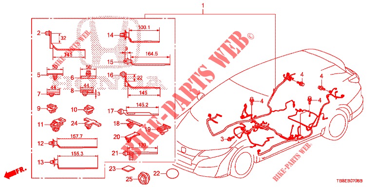BEDRADINGSBUNDEL (3) (RH) voor Honda CIVIC TOURER DIESEL 1.6 SE 5 deuren 6-versnellings handgeschakelde versnellingsbak 2015