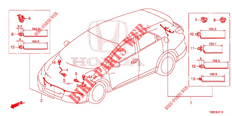 BEDRADINGSBUNDEL (8) voor Honda CIVIC TOURER DIESEL 1.6 SE 5 deuren 6-versnellings handgeschakelde versnellingsbak 2015