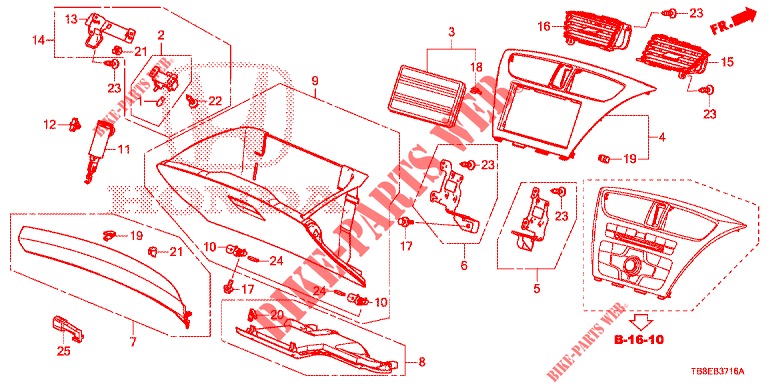 INSTRUMENTEN AFWERKING (COTE DE PASSAGER) (RH) voor Honda CIVIC TOURER DIESEL 1.6 SE 5 deuren 6-versnellings handgeschakelde versnellingsbak 2015