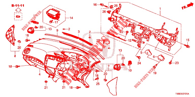 INSTRUMENTEN PANEEL BOVEN (RH) voor Honda CIVIC TOURER DIESEL 1.6 SE 5 deuren 6-versnellings handgeschakelde versnellingsbak 2015
