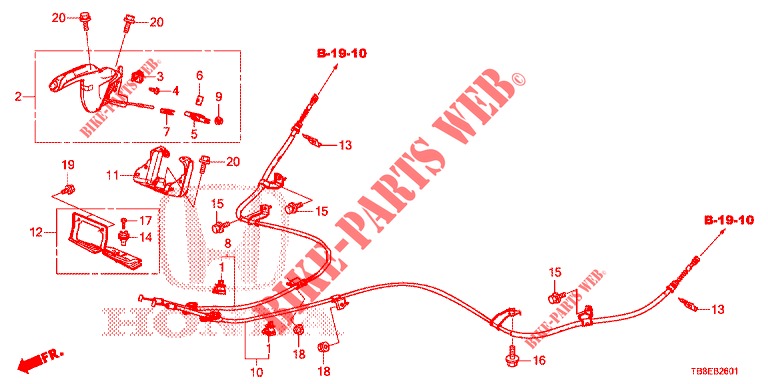 PARKEERREM (RH) voor Honda CIVIC TOURER DIESEL 1.6 SE 5 deuren 6-versnellings handgeschakelde versnellingsbak 2015