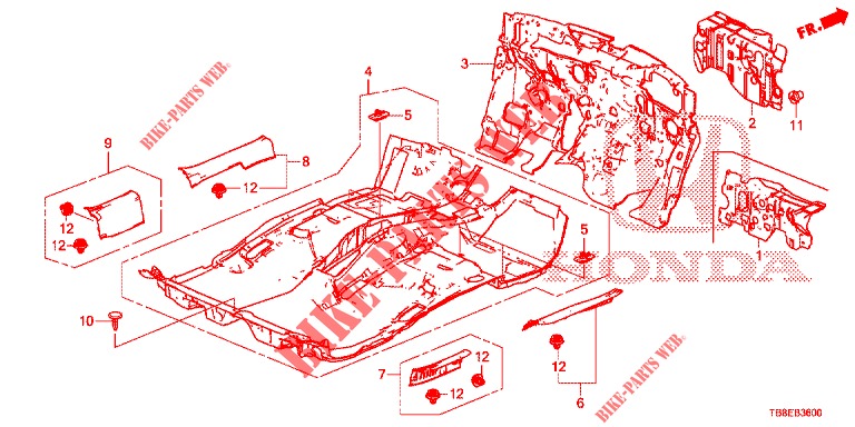 VLOERMAT/ISOLATOR  voor Honda CIVIC TOURER DIESEL 1.6 SE 5 deuren 6-versnellings handgeschakelde versnellingsbak 2015