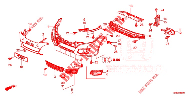 VOOR BUMPER  voor Honda CIVIC TOURER DIESEL 1.6 SE 5 deuren 6-versnellings handgeschakelde versnellingsbak 2015