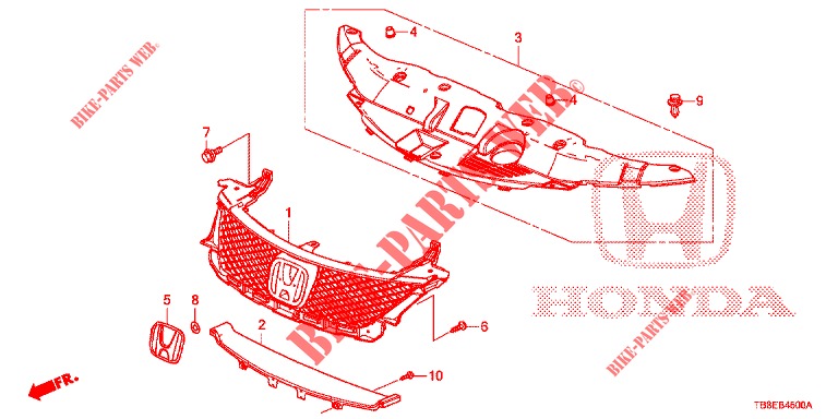 VOOR GRILLE/GIETWERK  voor Honda CIVIC TOURER DIESEL 1.6 SE 5 deuren 6-versnellings handgeschakelde versnellingsbak 2015