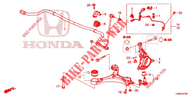 VOOR KNOKKEL  voor Honda CIVIC TOURER DIESEL 1.6 SE 5 deuren 6-versnellings handgeschakelde versnellingsbak 2015