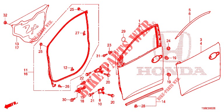 VOOR PORTIER PANELEN(2DE)  voor Honda CIVIC TOURER DIESEL 1.6 SE 5 deuren 6-versnellings handgeschakelde versnellingsbak 2015