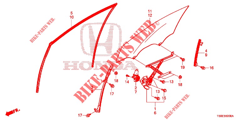 VOOR PORTIER RAMEN/REGELAAR  voor Honda CIVIC TOURER DIESEL 1.6 SE 5 deuren 6-versnellings handgeschakelde versnellingsbak 2015