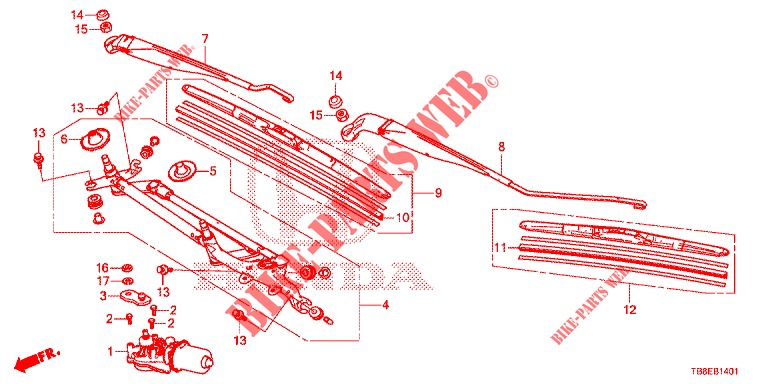 VOOR RUITESPROEIER (RH) voor Honda CIVIC TOURER DIESEL 1.6 SE 5 deuren 6-versnellings handgeschakelde versnellingsbak 2015