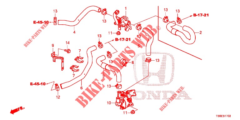 WATERSLANG/VERWARMING KANAAL (DIESEL) (RH) voor Honda CIVIC TOURER DIESEL 1.6 SE 5 deuren 6-versnellings handgeschakelde versnellingsbak 2015