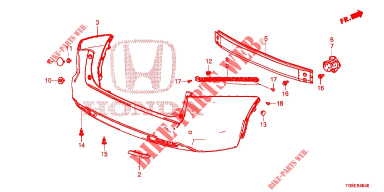 ACHTER BUMPER  voor Honda CIVIC TOURER DIESEL 1.6 EXGT 5 deuren 6-versnellings handgeschakelde versnellingsbak 2016