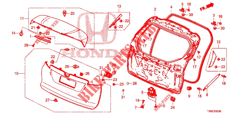 ACHTERKLEP PANEEL(2DE)  voor Honda CIVIC TOURER DIESEL 1.6 EXGT 5 deuren 6-versnellings handgeschakelde versnellingsbak 2016