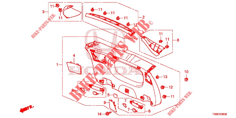 ACHTERKLEP VOERING/ ACHTER PANEEL VOERING(2DE)  voor Honda CIVIC TOURER DIESEL 1.6 EXGT 5 deuren 6-versnellings handgeschakelde versnellingsbak 2016