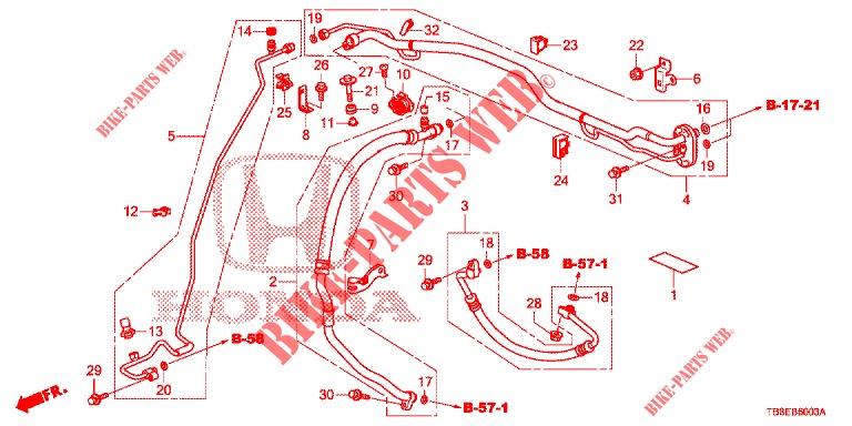 AIRCONDITIONER (FLEXIBLES/TUYAUX) (DIESEL) (RH) voor Honda CIVIC TOURER DIESEL 1.6 EXGT 5 deuren 6-versnellings handgeschakelde versnellingsbak 2016