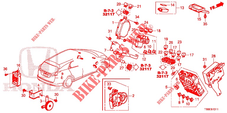 BEDIENINGSEENNEID (CABINE) (1) (RH) voor Honda CIVIC TOURER DIESEL 1.6 EXGT 5 deuren 6-versnellings handgeschakelde versnellingsbak 2016