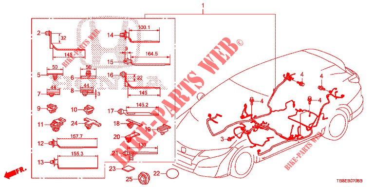 BEDRADINGSBUNDEL (3) (RH) voor Honda CIVIC TOURER DIESEL 1.6 EXGT 5 deuren 6-versnellings handgeschakelde versnellingsbak 2016