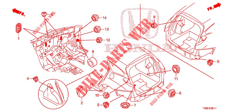 DOORVOERTULLE (ARRIERE) voor Honda CIVIC TOURER DIESEL 1.6 EXGT 5 deuren 6-versnellings handgeschakelde versnellingsbak 2016