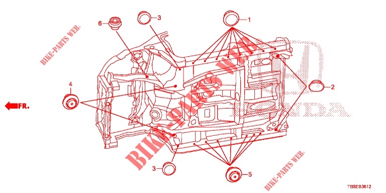 DOORVOERTULLE (INFERIEUR) voor Honda CIVIC TOURER DIESEL 1.6 EXGT 5 deuren 6-versnellings handgeschakelde versnellingsbak 2016
