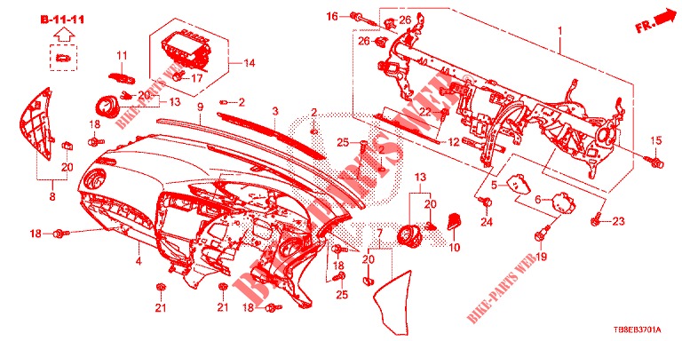 INSTRUMENTEN PANEEL BOVEN (RH) voor Honda CIVIC TOURER DIESEL 1.6 EXGT 5 deuren 6-versnellings handgeschakelde versnellingsbak 2016