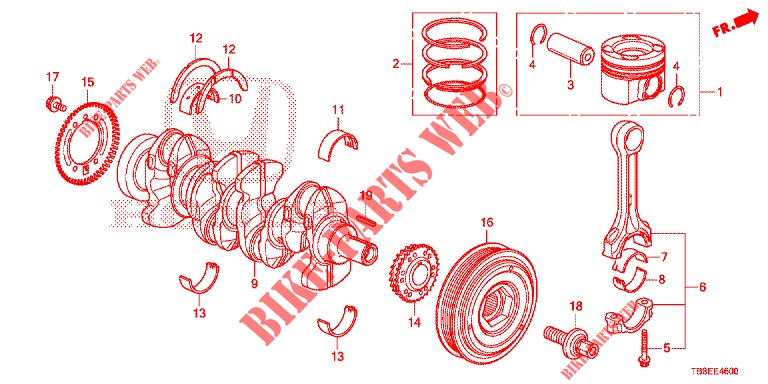 KRUKAS/ZUIGER (DIESEL) voor Honda CIVIC TOURER DIESEL 1.6 EXGT 5 deuren 6-versnellings handgeschakelde versnellingsbak 2016