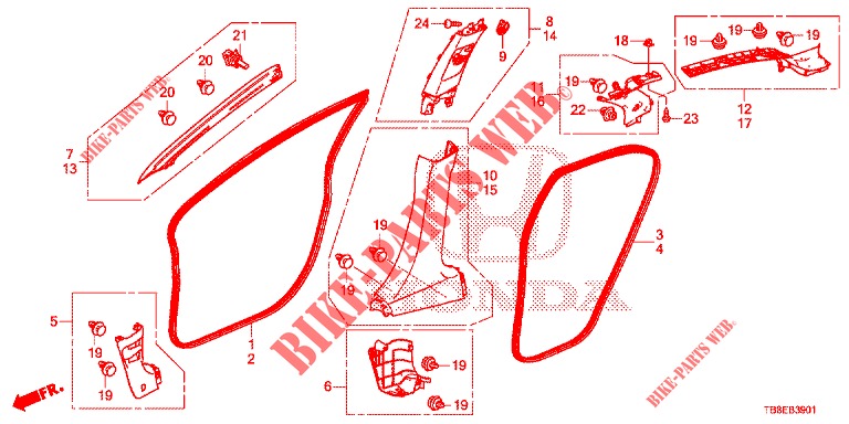 PILAAR AFWERKING (RH) voor Honda CIVIC TOURER DIESEL 1.6 EXGT 5 deuren 6-versnellings handgeschakelde versnellingsbak 2016
