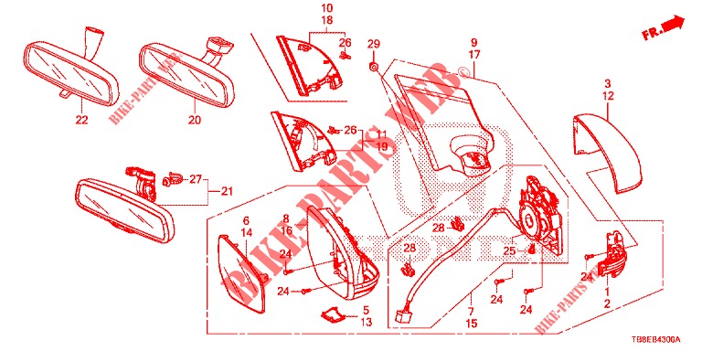 SPIEGEL/ZONNEKLEP  voor Honda CIVIC TOURER DIESEL 1.6 EXGT 5 deuren 6-versnellings handgeschakelde versnellingsbak 2016