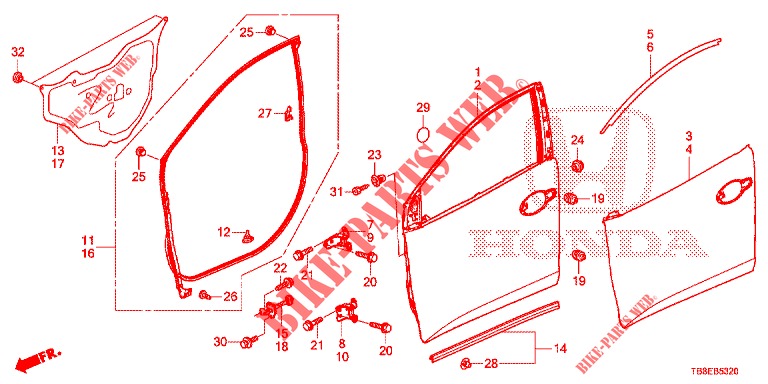 VOOR PORTIER PANELEN(2DE)  voor Honda CIVIC TOURER DIESEL 1.6 EXGT 5 deuren 6-versnellings handgeschakelde versnellingsbak 2016