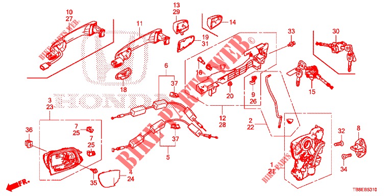 VOOR PORTIER SLOTEN/BUITEN HENDEL  voor Honda CIVIC TOURER DIESEL 1.6 EXGT 5 deuren 6-versnellings handgeschakelde versnellingsbak 2016