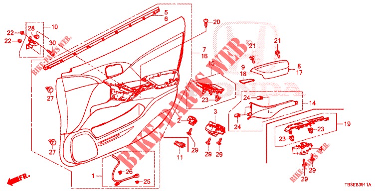 VOOR PORTIER VOERING (RH) voor Honda CIVIC TOURER DIESEL 1.6 EXGT 5 deuren 6-versnellings handgeschakelde versnellingsbak 2016