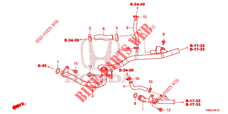 WATERSLANG/VERWARMING KANAAL (DIESEL) voor Honda CIVIC TOURER DIESEL 1.6 EXGT 5 deuren 6-versnellings handgeschakelde versnellingsbak 2016